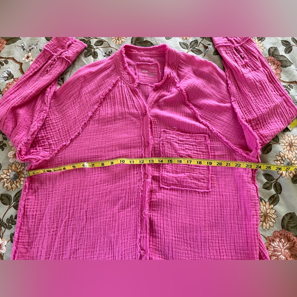 🌟aerie Pink Oversized Cotton Gauze Button Down/Cover up Size Small - Picture 4 of 6